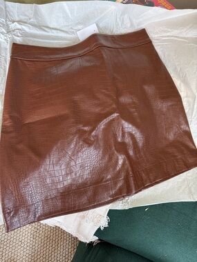 J. Crew Croc-Embossed Brown Leatherette Mini Skirt